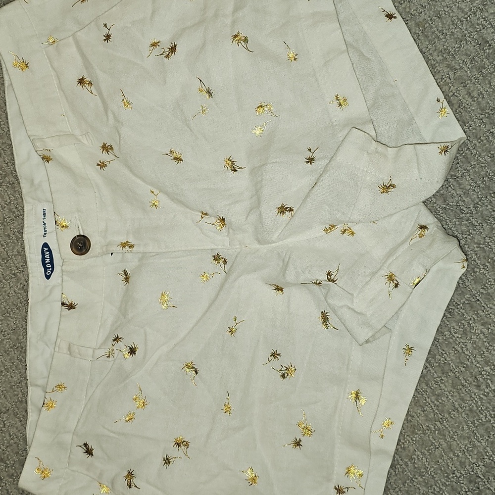 Old Navy Linen Gold Foil Palm Tree Shorts 8 - Picture 2 of 5